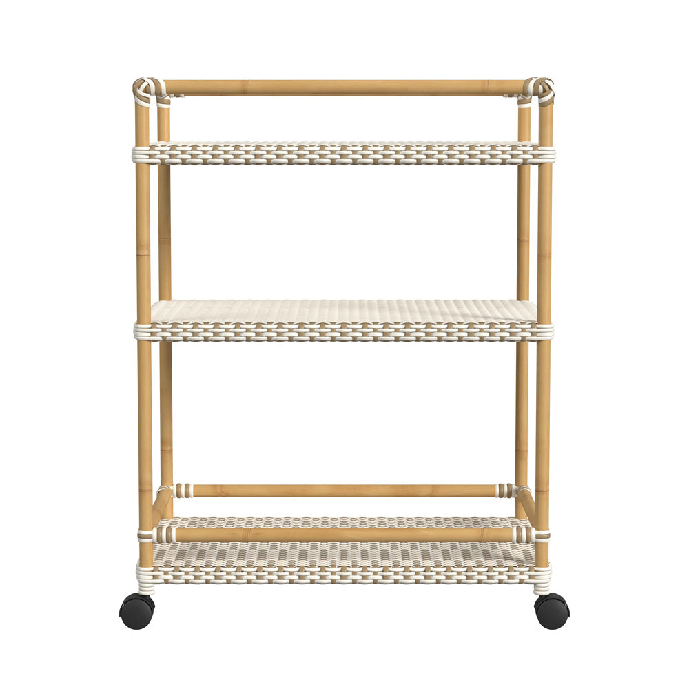 Butler Specialty Company - Tobias Indoor/Outdoor 24 in. W Rattan & Metal 3 Tier Mobile Bar/Serving Cart, Beige/White - 5651433