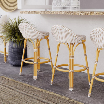 Butler Specialty Company - Tobias Indoor/Outdoor 24 in. Seat Height Rattan & Metal Low Back Counter Height Stool, Beige/White - 5649433
