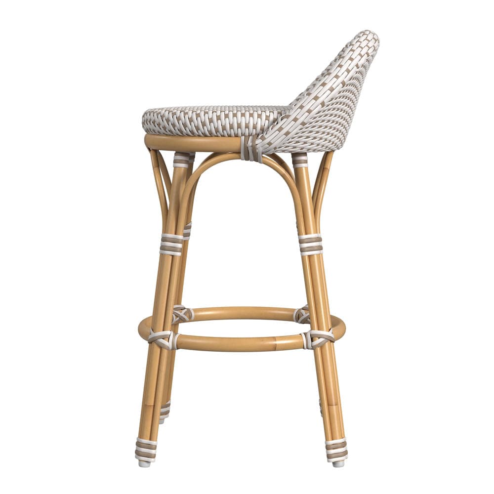 Butler Specialty Company - Tobias Indoor/Outdoor 24 in. Seat Height Rattan & Metal Low Back Counter Height Stool, Beige/White - 5649433