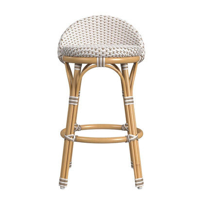 Butler Specialty Company - Tobias Indoor/Outdoor 24 in. Seat Height Rattan & Metal Low Back Counter Height Stool, Beige/White - 5649433
