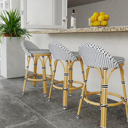 Butler Specialty Company - Tobias Indoor/Outdoor 24 in. Seat Height Rattan & Metal Low Back Counter Height Stool, Black/White - 5649434