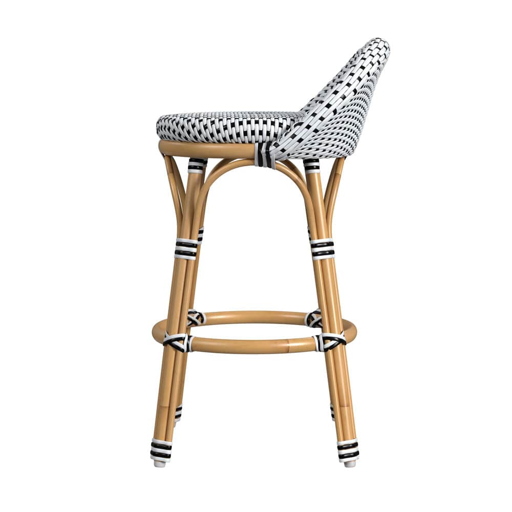 Butler Specialty Company - Tobias Indoor/Outdoor 24 in. Seat Height Rattan & Metal Low Back Counter Height Stool, Black/White - 5649434