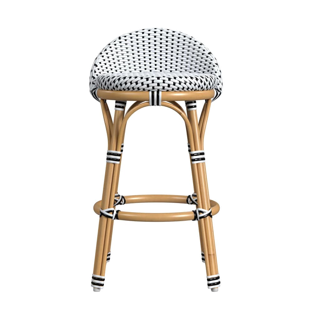 Butler Specialty Company - Tobias Indoor/Outdoor 24 in. Seat Height Rattan & Metal Low Back Counter Height Stool, Black/White - 5649434