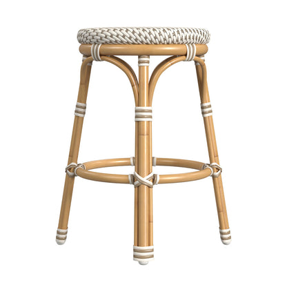 Butler Specialty Company - Tobias Indoor/Outdoor 24 in. Seat Height Round Rattan & Metal Counter Height Stool, Beige/White - 5648433