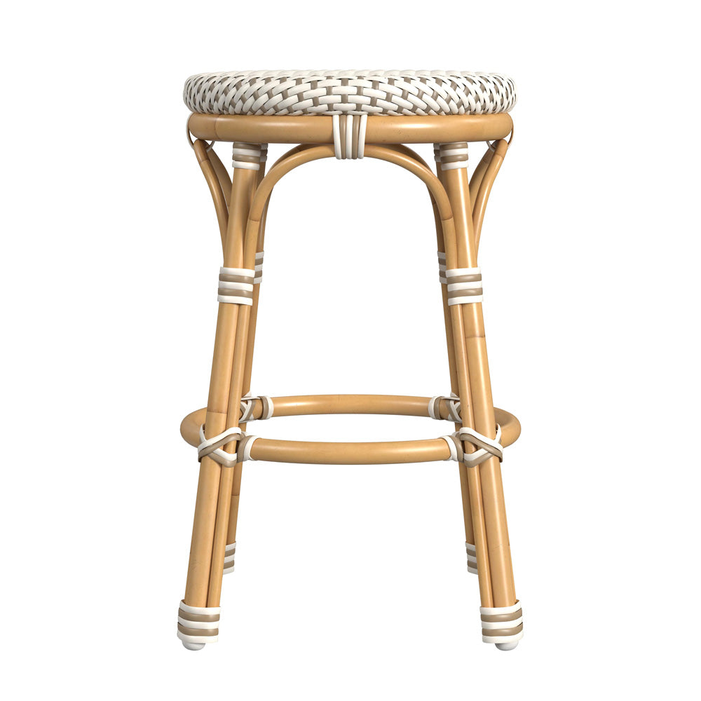 Butler Specialty Company - Tobias Indoor/Outdoor 24 in. Seat Height Round Rattan & Metal Counter Height Stool, Beige/White - 5648433