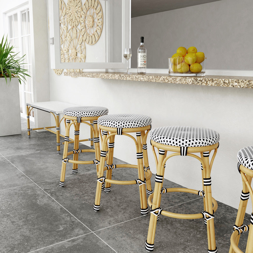 Butler Specialty Company - Tobias Indoor/Outdoor 24 in. Seat Height Round Rattan & Metal Counter Height Stool, Black and White - 5648434