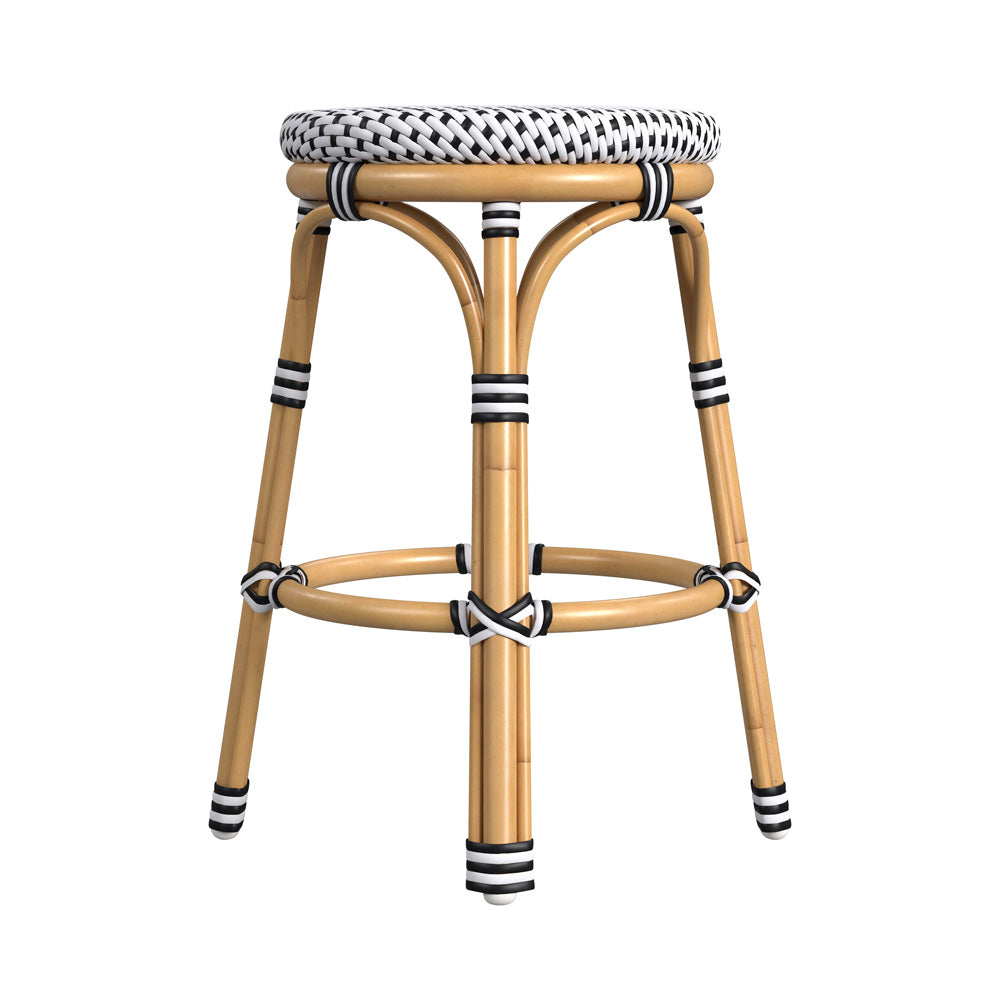 Butler Specialty Company - Tobias Indoor/Outdoor 24 in. Seat Height Round Rattan & Metal Counter Height Stool, Black and White - 5648434