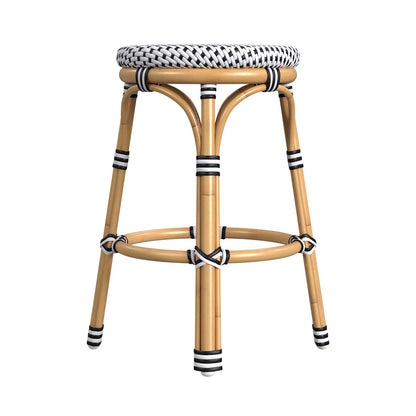 Butler Specialty Company - Tobias Indoor/Outdoor 24 in. Seat Height Round Rattan & Metal Counter Height Stool, Black and White - 5648434