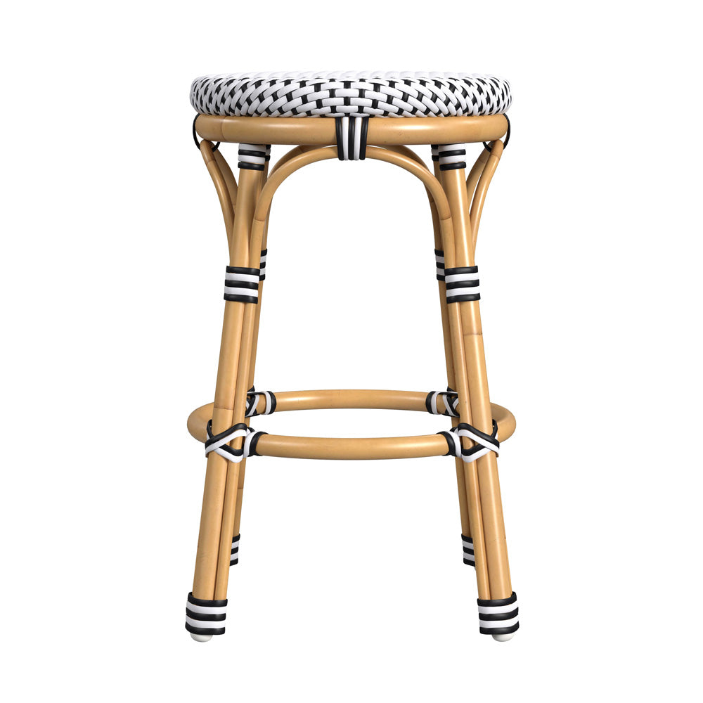 Butler Specialty Company - Tobias Indoor/Outdoor 24 in. Seat Height Round Rattan & Metal Counter Height Stool, Black and White - 5648434