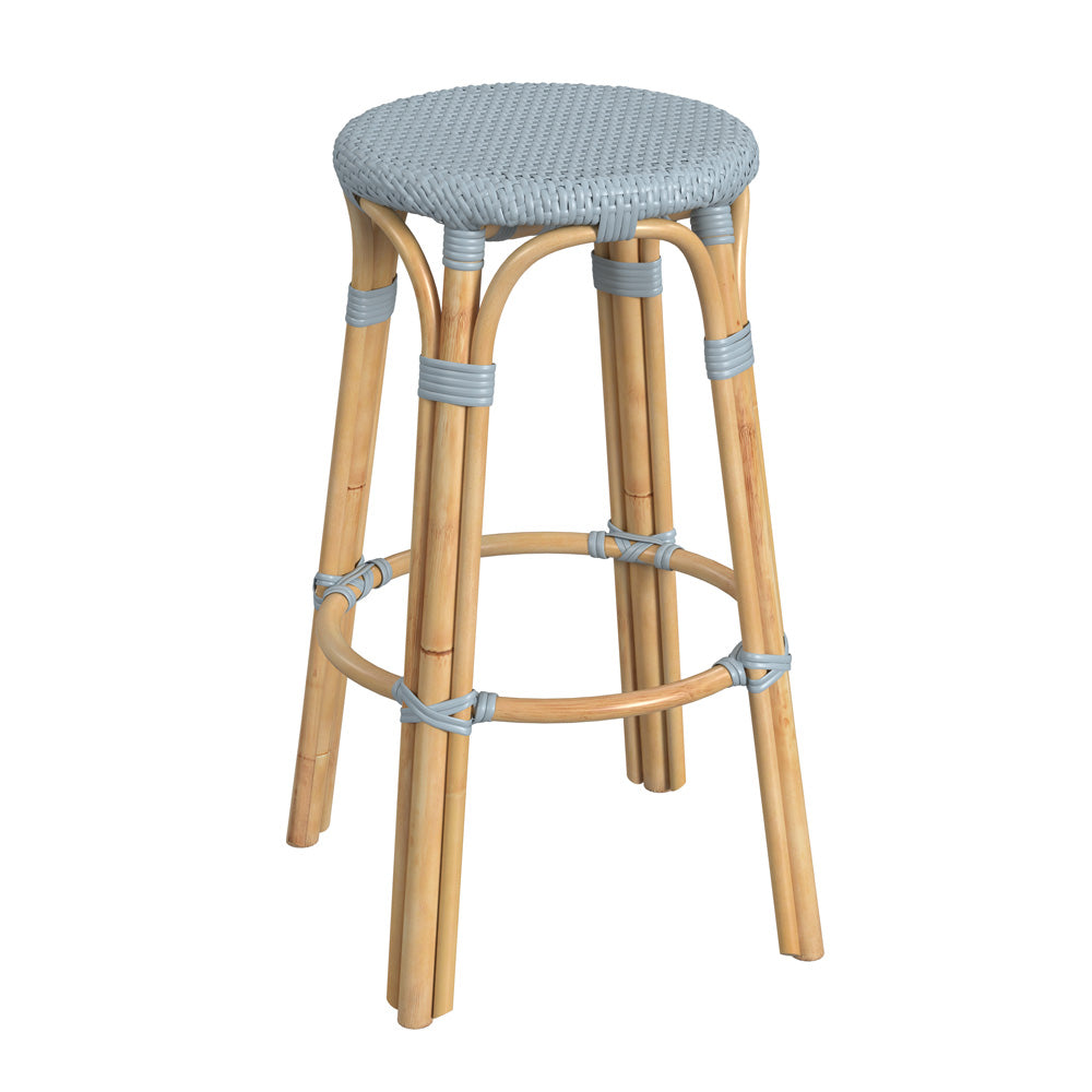 Butler Specialty Company - Tobias 30 in. Seat Height Rattan Round Backless Bar Height Stool with Footrest, Baby Blue - 9370341