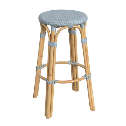 Butler Specialty Company - Tobias 30 in. Seat Height Rattan Round Backless Bar Height Stool with Footrest, Baby Blue - 9370341