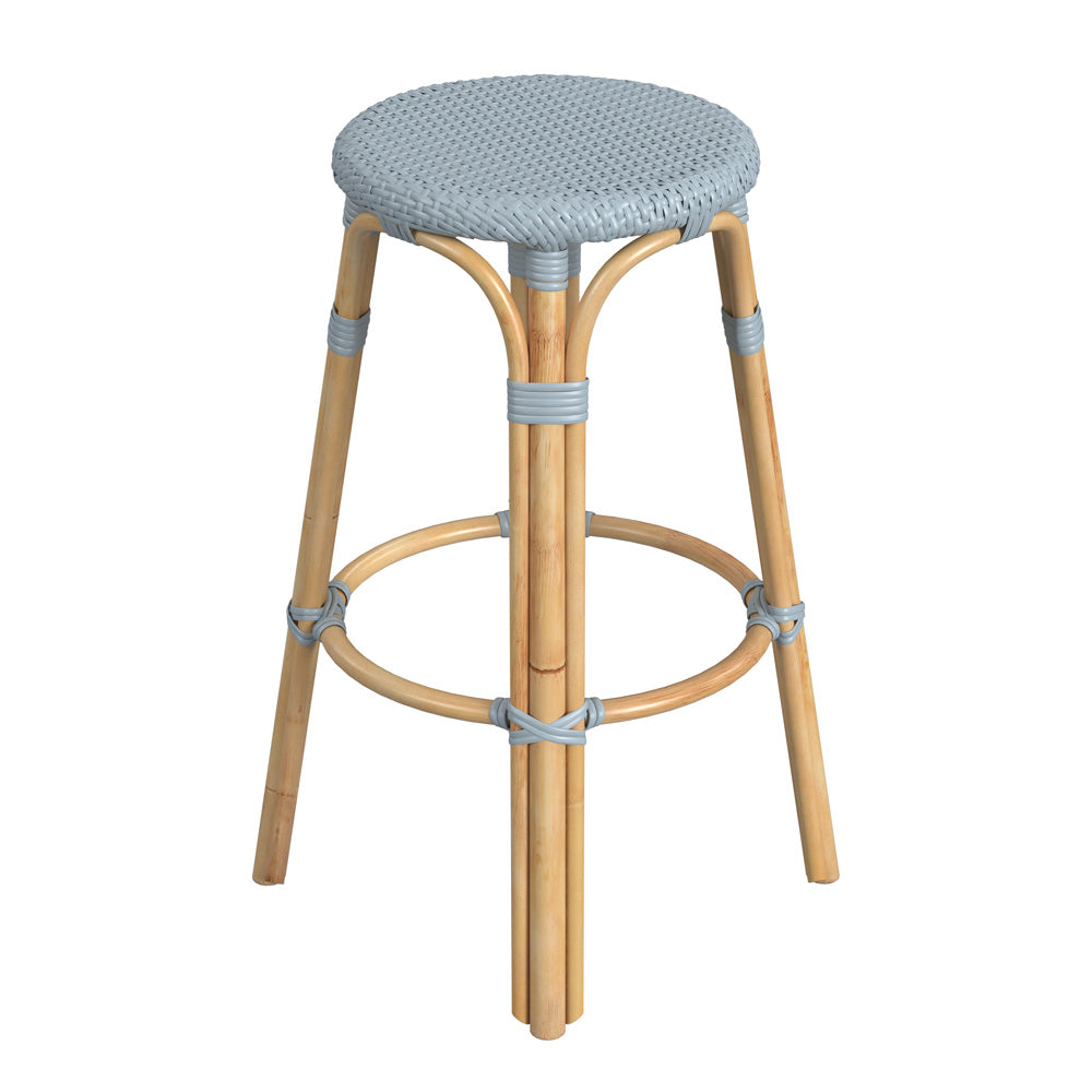 Butler Specialty Company - Tobias 30 in. Seat Height Rattan Round Backless Bar Height Stool with Footrest, Baby Blue - 9370341