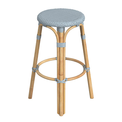 Butler Specialty Company - Tobias 30 in. Seat Height Rattan Round Backless Bar Height Stool with Footrest, Baby Blue - 9370341