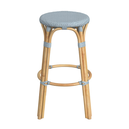 Butler Specialty Company - Tobias 30 in. Seat Height Rattan Round Backless Bar Height Stool with Footrest, Baby Blue - 9370341