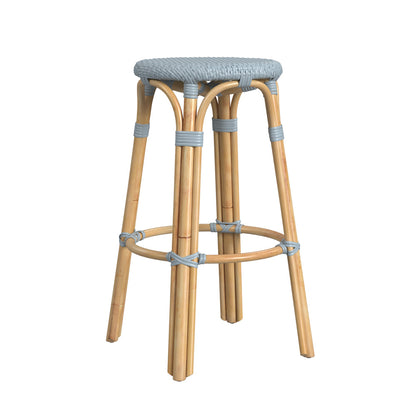 Butler Specialty Company - Tobias 30 in. Seat Height Rattan Round Backless Bar Height Stool with Footrest, Baby Blue - 9370341