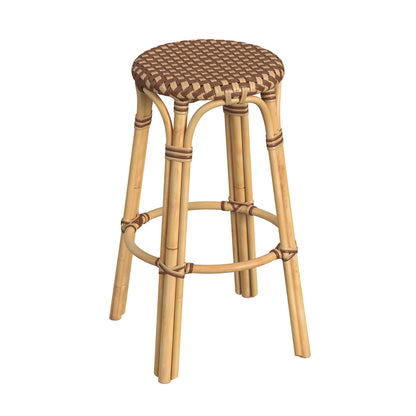 Butler Specialty Company - Tobias 30 in. Seat Height Rattan Round Backless Bar Height Stool with Footrest, Brown/Tan Dot - 9370354