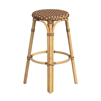 Butler Specialty Company - Tobias 30 in. Seat Height Rattan Round Backless Bar Height Stool with Footrest, Brown/Tan Dot - 9370354