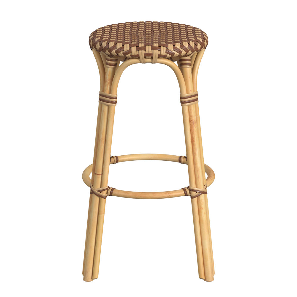Butler Specialty Company - Tobias 30 in. Seat Height Rattan Round Backless Bar Height Stool with Footrest, Brown/Tan Dot - 9370354