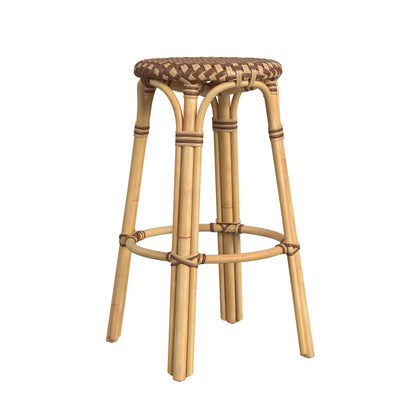 Butler Specialty Company - Tobias 30 in. Seat Height Rattan Round Backless Bar Height Stool with Footrest, Brown/Tan Dot - 9370354