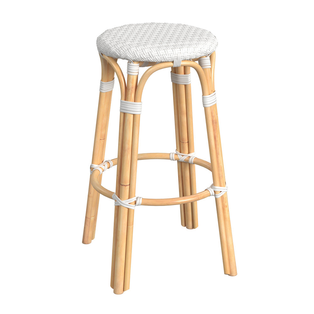Butler Specialty Company - Tobias 30 in. Seat Height Rattan Round Backless Bar Height Stool with Footrest, Glossy White - 9370304
