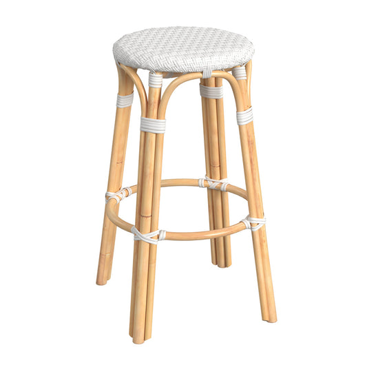 Butler Specialty Company - Tobias 30 in. Seat Height Rattan Round Backless Bar Height Stool with Footrest, Glossy White - 9370304