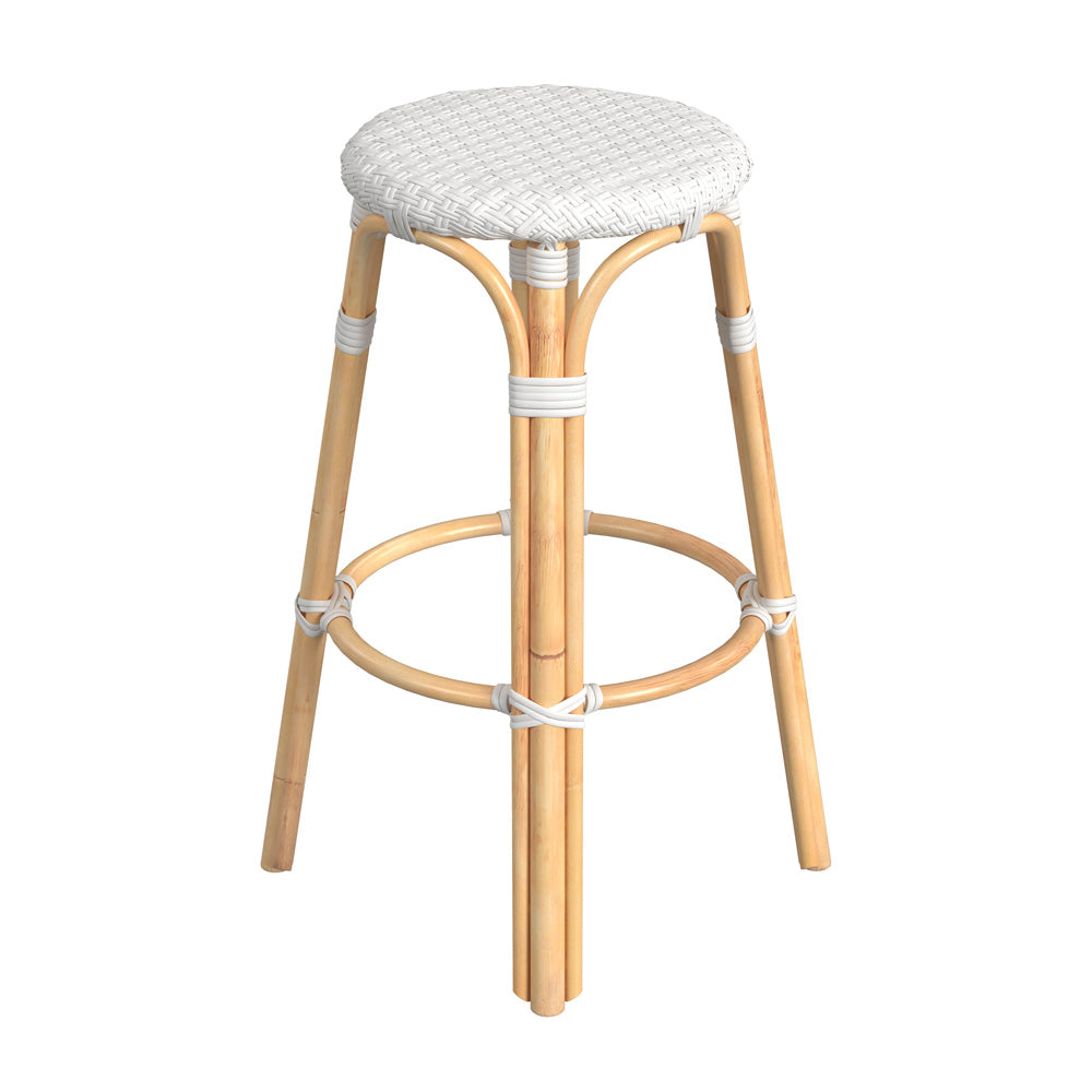 Butler Specialty Company - Tobias 30 in. Seat Height Rattan Round Backless Bar Height Stool with Footrest, Glossy White - 9370304