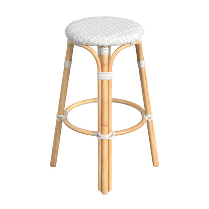 Butler Specialty Company - Tobias 30 in. Seat Height Rattan Round Backless Bar Height Stool with Footrest, Glossy White - 9370304