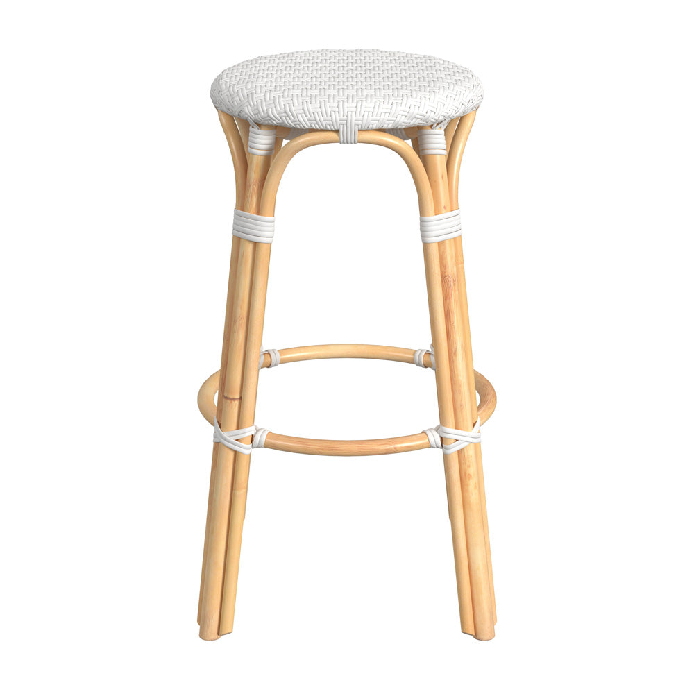 Butler Specialty Company - Tobias 30 in. Seat Height Rattan Round Backless Bar Height Stool with Footrest, Glossy White - 9370304