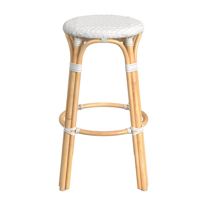 Butler Specialty Company - Tobias 30 in. Seat Height Rattan Round Backless Bar Height Stool with Footrest, Glossy White - 9370304