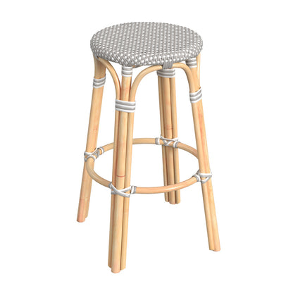 Butler Specialty Company - Tobias 30 in. Seat Height Rattan Round Backless Bar Height Stool with Footrest, Gray/White Dot - 9370266