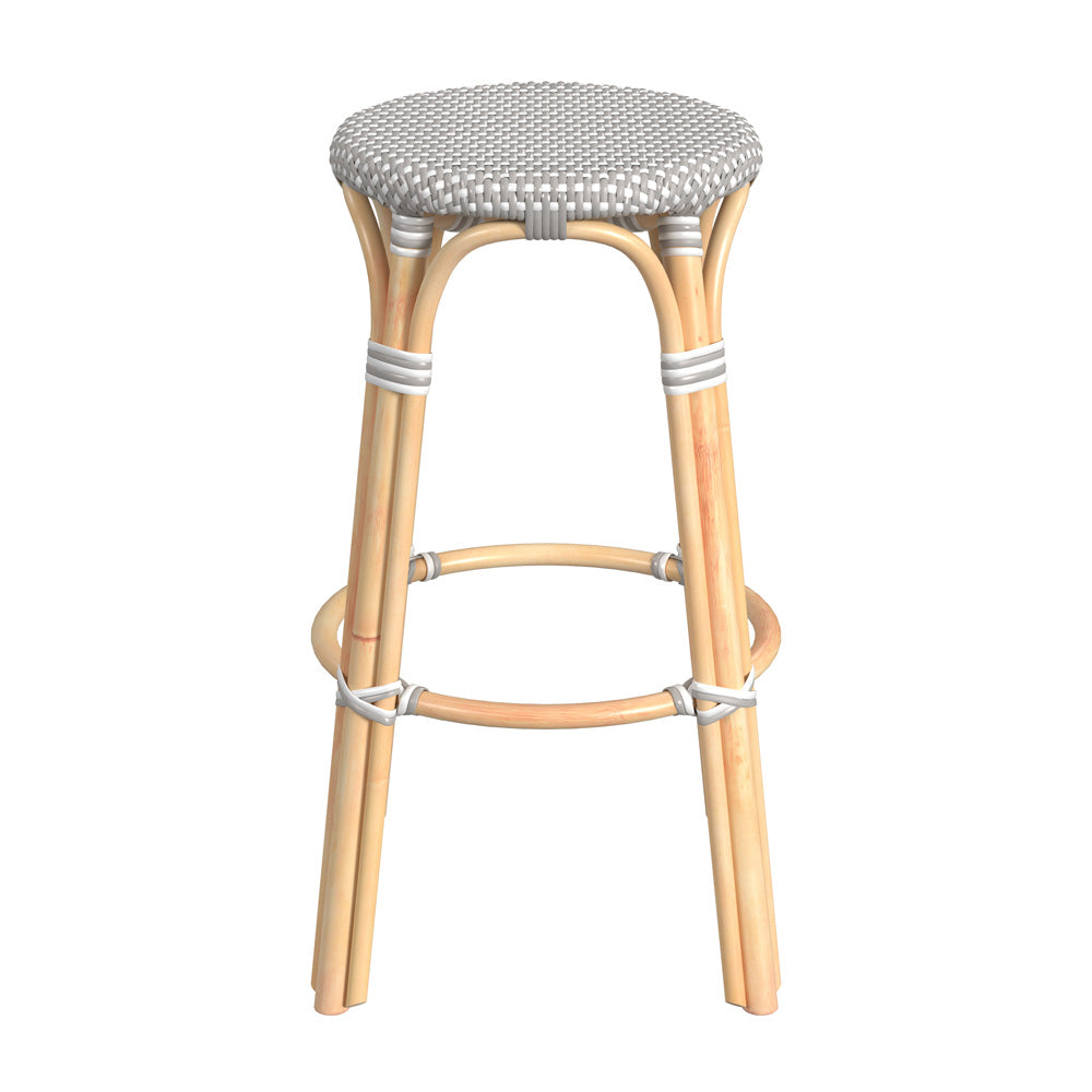 Butler Specialty Company - Tobias 30 in. Seat Height Rattan Round Backless Bar Height Stool with Footrest, Gray/White Dot - 9370266