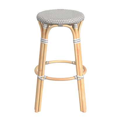 Butler Specialty Company - Tobias 30 in. Seat Height Rattan Round Backless Bar Height Stool with Footrest, Gray/White Dot - 9370266