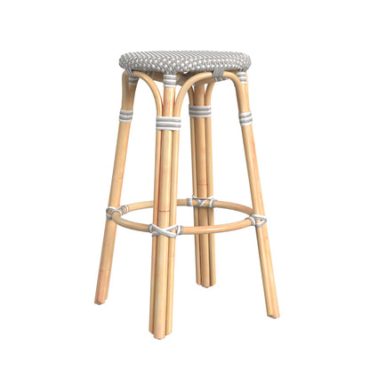 Butler Specialty Company - Tobias 30 in. Seat Height Rattan Round Backless Bar Height Stool with Footrest, Gray/White Dot - 9370266