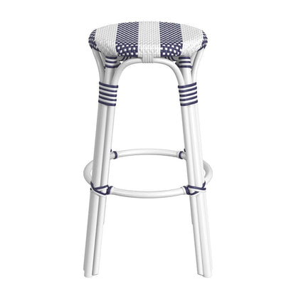 Butler Specialty Company - Tobias 30 in. Seat Height Rattan Round Backless Bar Height Stool with Footrest, Navy/White Stripe - 9370035_CLOSEOUT
