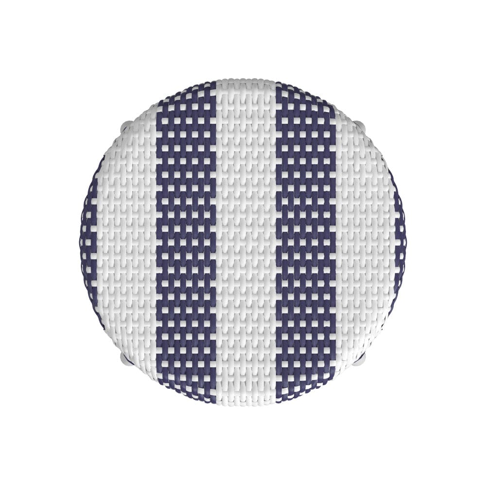Butler Specialty Company - Tobias 30 in. Seat Height Rattan Round Backless Bar Height Stool with Footrest, Navy/White Stripe - 9370035_CLOSEOUT