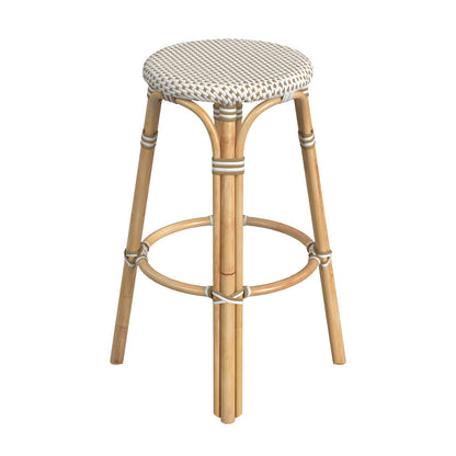 Butler Specialty Company - Tobias 30 in. Seat Height Rattan Round Backless Bar Height Stool with Footrest, Tan/White Dot - 9370415