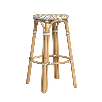 Butler Specialty Company - Tobias 30 in. Seat Height Rattan Round Backless Bar Height Stool with Footrest, Tan/White Dot - 9370415