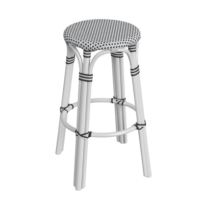 Butler Specialty Company - Tobias 30 in. Seat Height Rattan Round Backless Bar Height Stool with Footrest, White/Black Dot - 9370288_CLOSEOUT