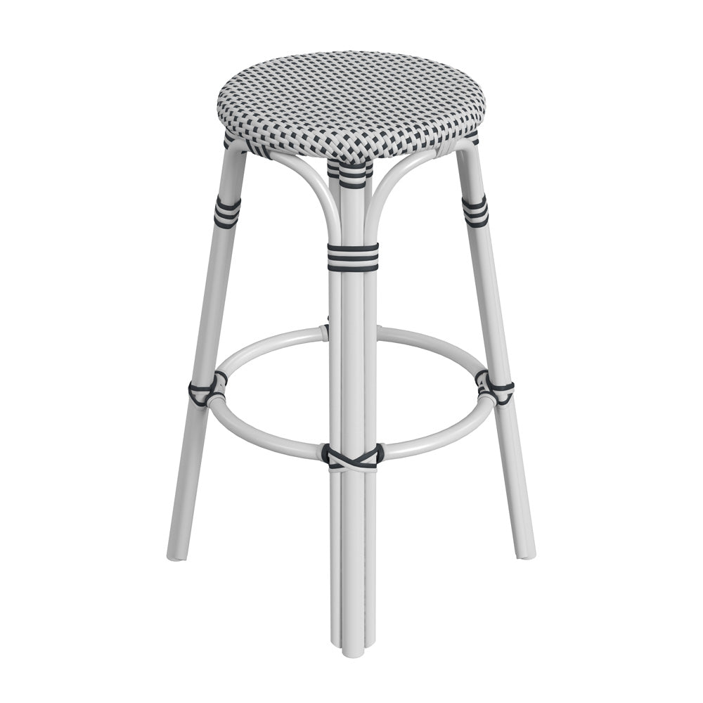 Butler Specialty Company - Tobias 30 in. Seat Height Rattan Round Backless Bar Height Stool with Footrest, White/Black Dot - 9370288_CLOSEOUT