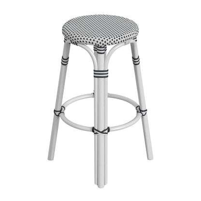 Butler Specialty Company - Tobias 30 in. Seat Height Rattan Round Backless Bar Height Stool with Footrest, White/Black Dot - 9370288_CLOSEOUT