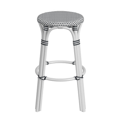 Butler Specialty Company - Tobias 30 in. Seat Height Rattan Round Backless Bar Height Stool with Footrest, White/Black Dot - 9370288_CLOSEOUT