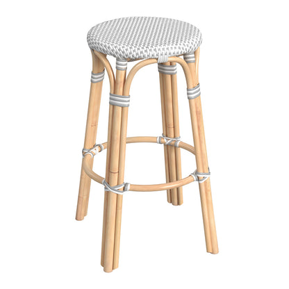 Butler Specialty Company - Tobias 30 in. Seat Height Rattan Round Backless Bar Height Stool with Footrest, White/Gray Dot - 9370329