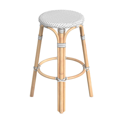 Butler Specialty Company - Tobias 30 in. Seat Height Rattan Round Backless Bar Height Stool with Footrest, White/Gray Dot - 9370329