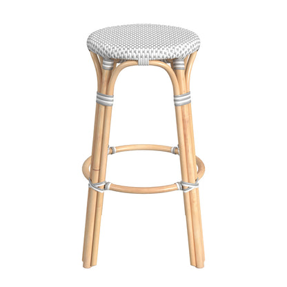 Butler Specialty Company - Tobias 30 in. Seat Height Rattan Round Backless Bar Height Stool with Footrest, White/Gray Dot - 9370329