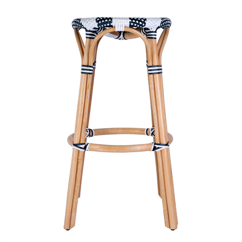 Butler Specialty Company - Tobias 30 in. Seat Height Rattan Round Backless Bar Height Stool with Footrest, White/Navy Stripe - 9370291