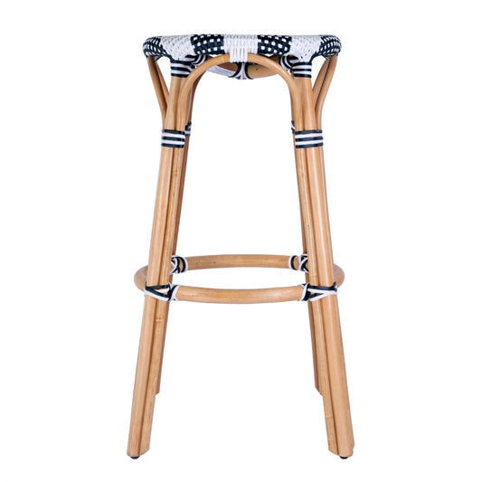 Butler Specialty Company - Tobias 30 in. Seat Height Rattan Round Backless Bar Height Stool with Footrest, White/Navy Stripe - 9370291