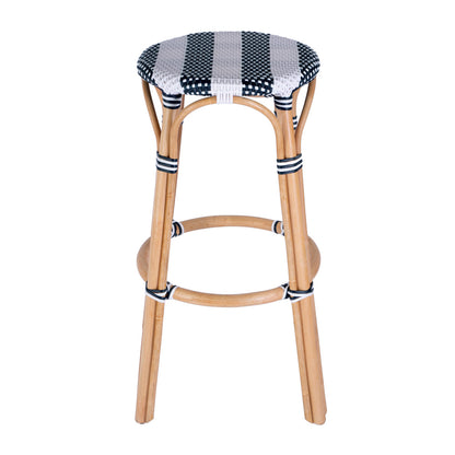 Butler Specialty Company - Tobias 30 in. Seat Height Rattan Round Backless Bar Height Stool with Footrest, White/Navy Stripe - 9370291