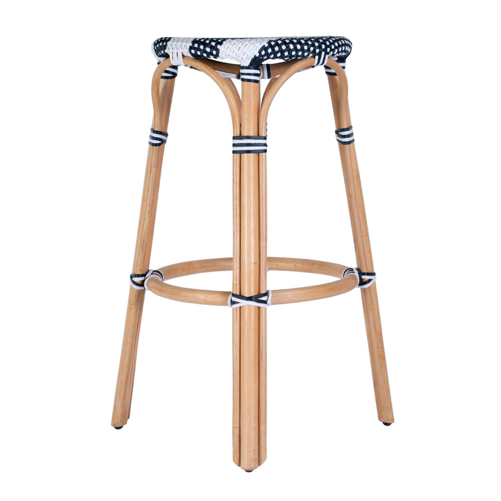 Butler Specialty Company - Tobias 30 in. Seat Height Rattan Round Backless Bar Height Stool with Footrest, White/Navy Stripe - 9370291