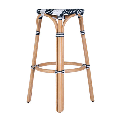 Butler Specialty Company - Tobias 30 in. Seat Height Rattan Round Backless Bar Height Stool with Footrest, White/Navy Stripe - 9370291