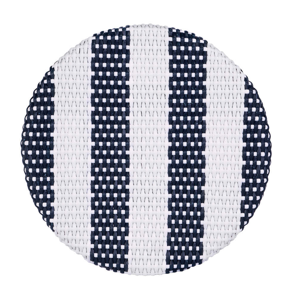 Butler Specialty Company - Tobias 30 in. Seat Height Rattan Round Backless Bar Height Stool with Footrest, White/Navy Stripe - 9370291